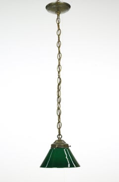 Rewired Green Glass Shade Brass Chain Pendant Light