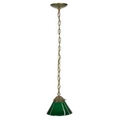 Vintage Rewired Green Glass Shade Brass Chain Pendant Light