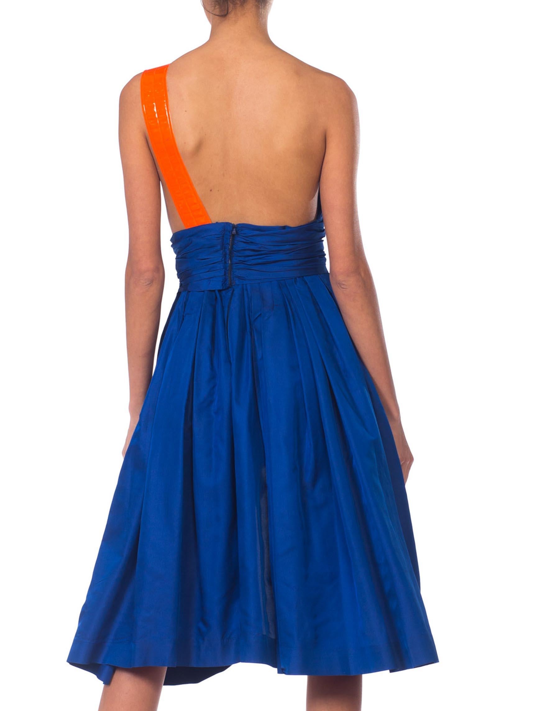 MORPHEW COLLECTION Sapphire Blue  Silk Taffeta Reworked 1950S High-Low Cocktail In Excellent Condition For Sale In New York, NY