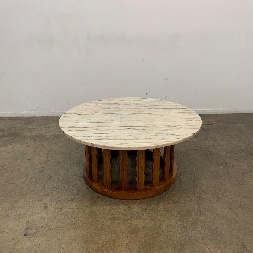 American Reworked Marble and Walnut Coffee Table by Cal Mode