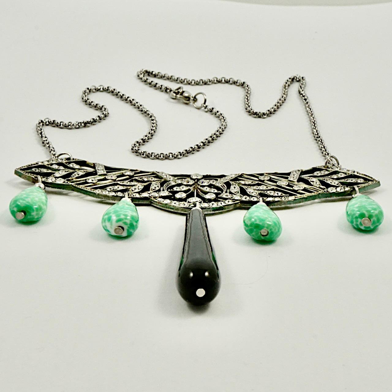 Reworked Tiara Crystal Necklace with Peking Black Glass Drops circa 1930s  For Sale 3