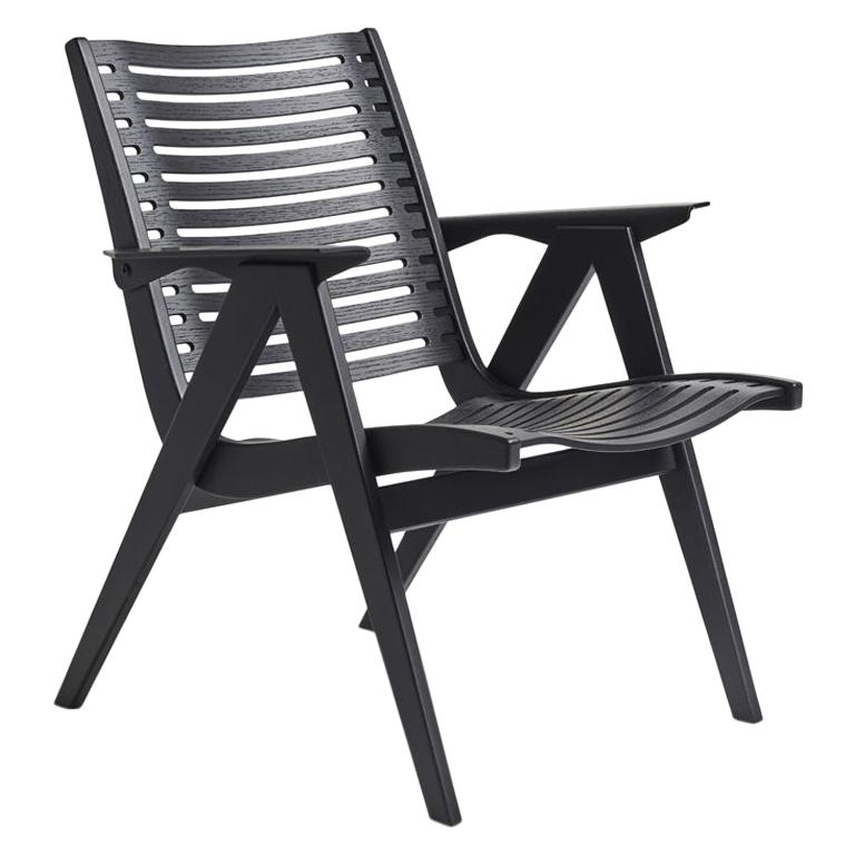 Rex 120 Lounge Chair Black Oak, Solid Frame + Plywood, Mid-Century Modern Style For Sale