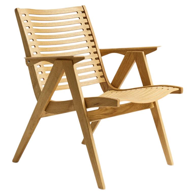 Rex 120 Lounge Chair Natural Oak Solid Frame + Plywood, Mid-Century Modern Style For Sale