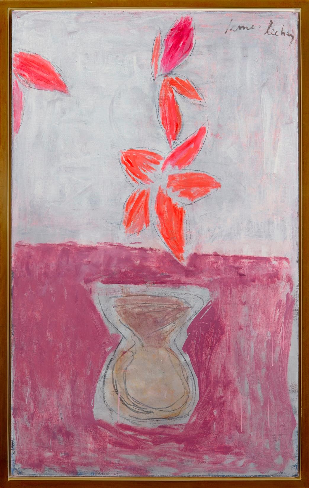 James Lechay Abstract Painting – ""Rosafarbene Vase mit Blumen"