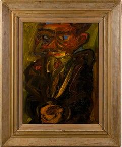 Vintage Abstract Expressionist California Artist Portrait Signed Oil Painting