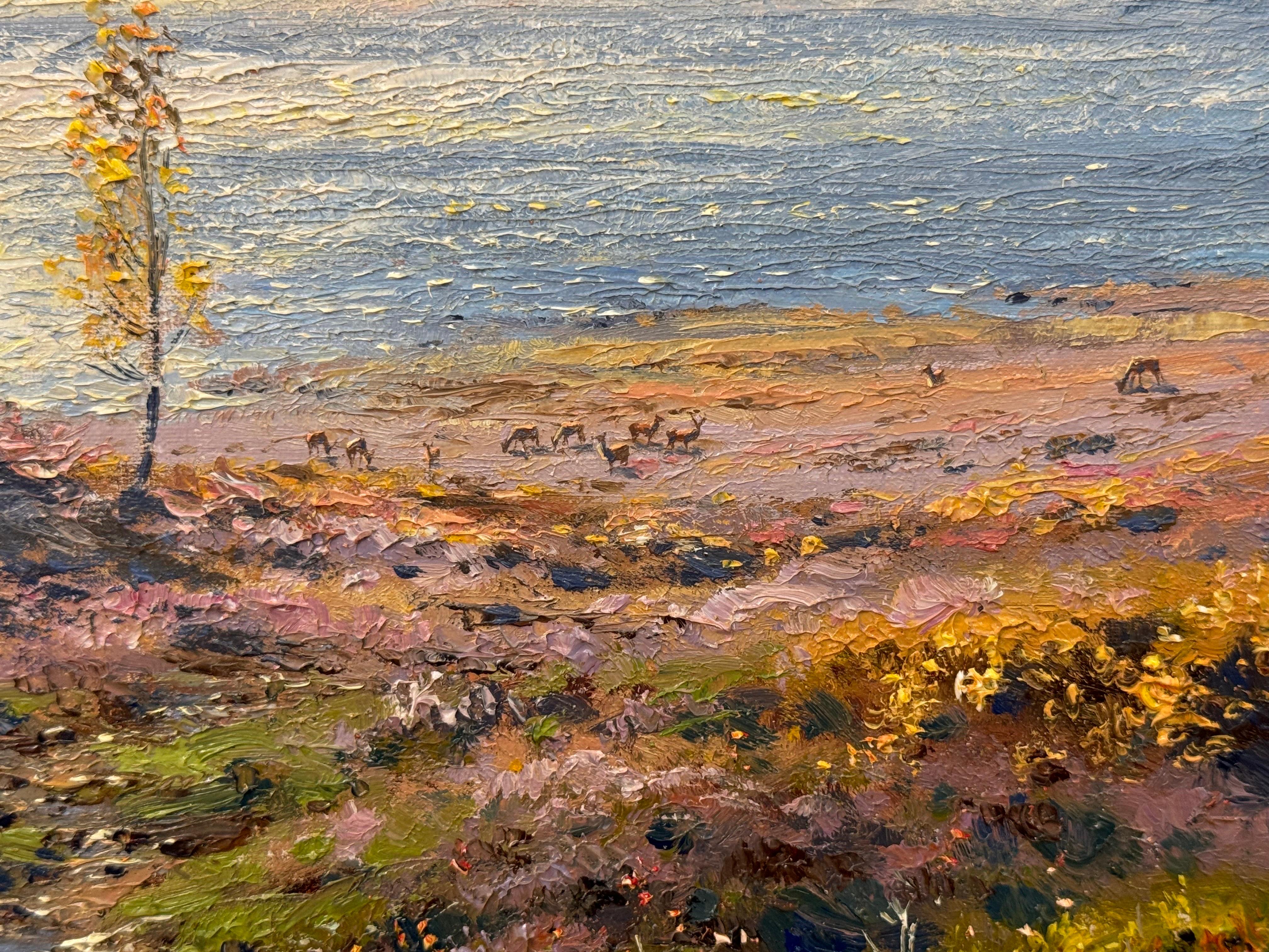 Oil Painting of a Scottish Loch in Inverness with Wild Deer by British Artist 8
