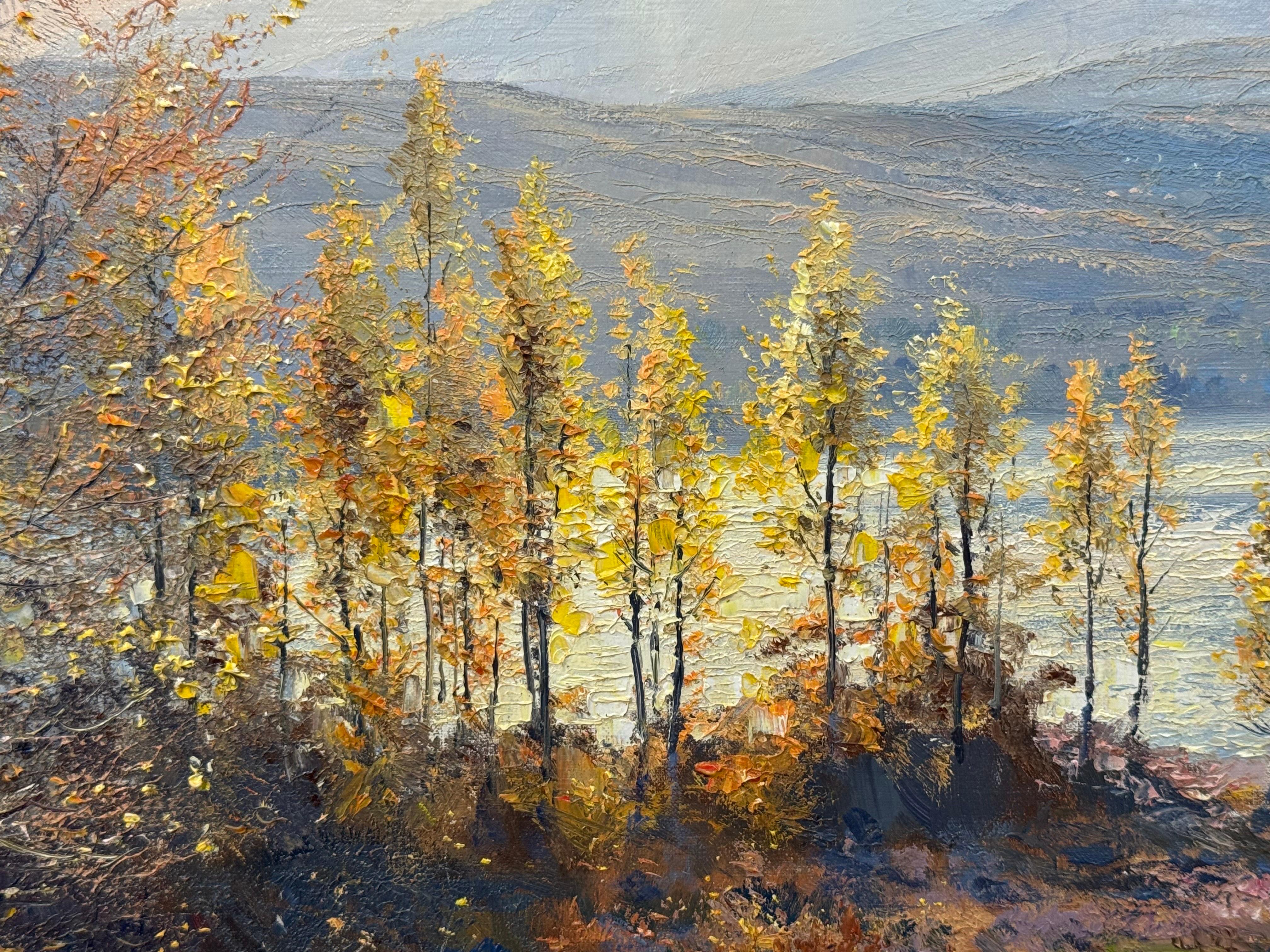 Oil Painting of a Scottish Loch in Inverness with Wild Deer by British Artist 9