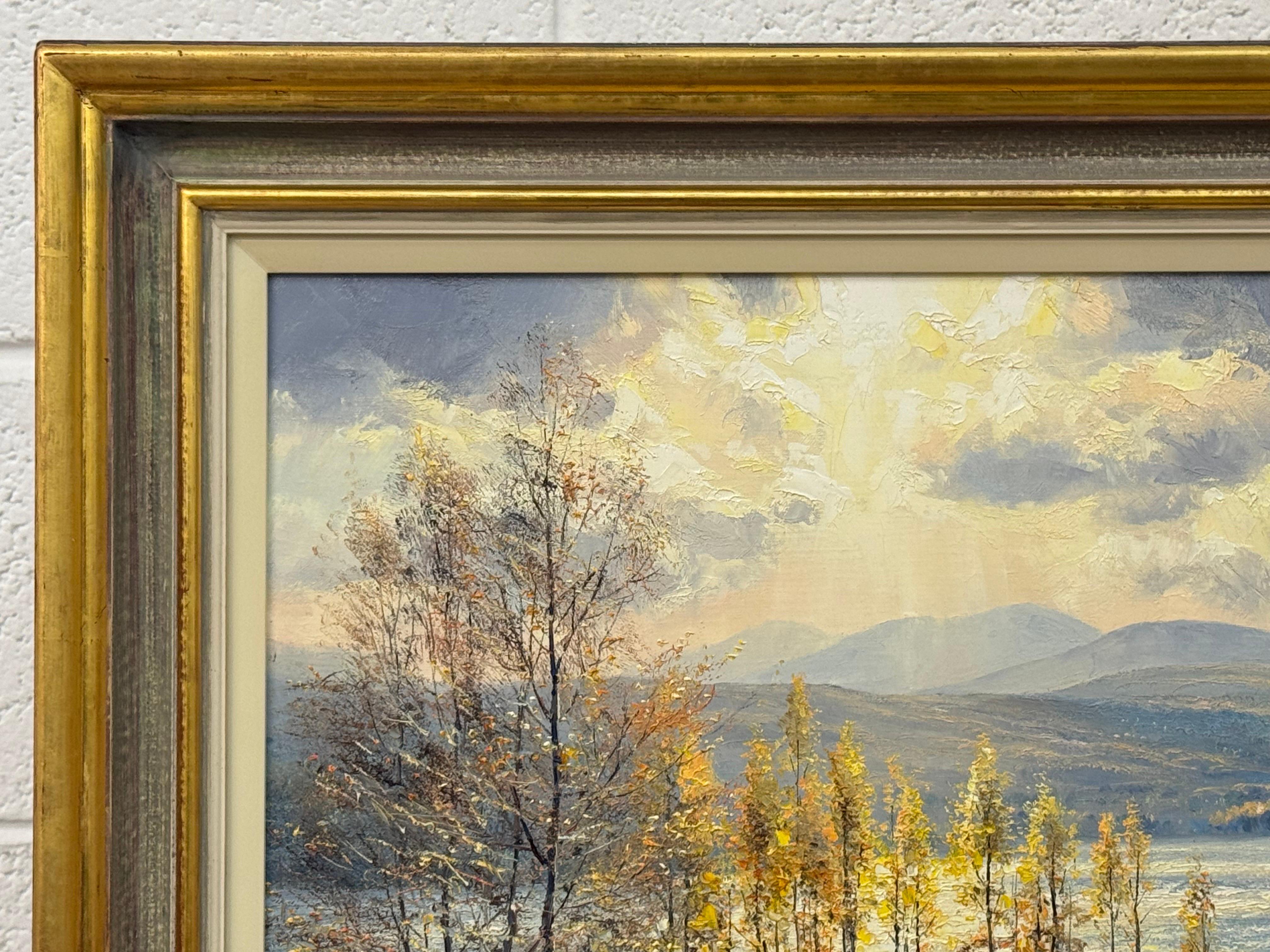 Oil Painting of a Scottish Loch in Inverness with Wild Deer by British Artist 3