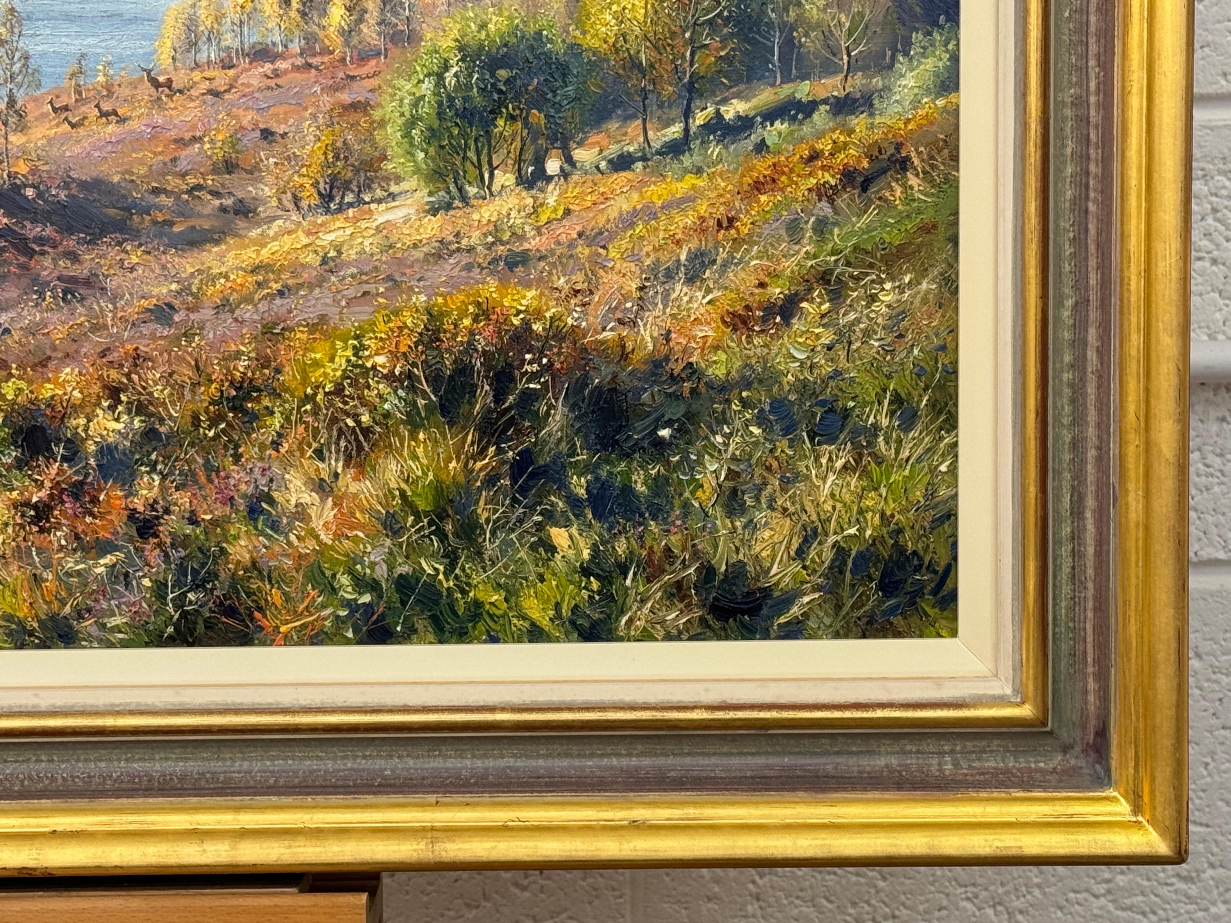 Oil Painting of a Scottish Loch in Inverness with Wild Deer by British Artist 4