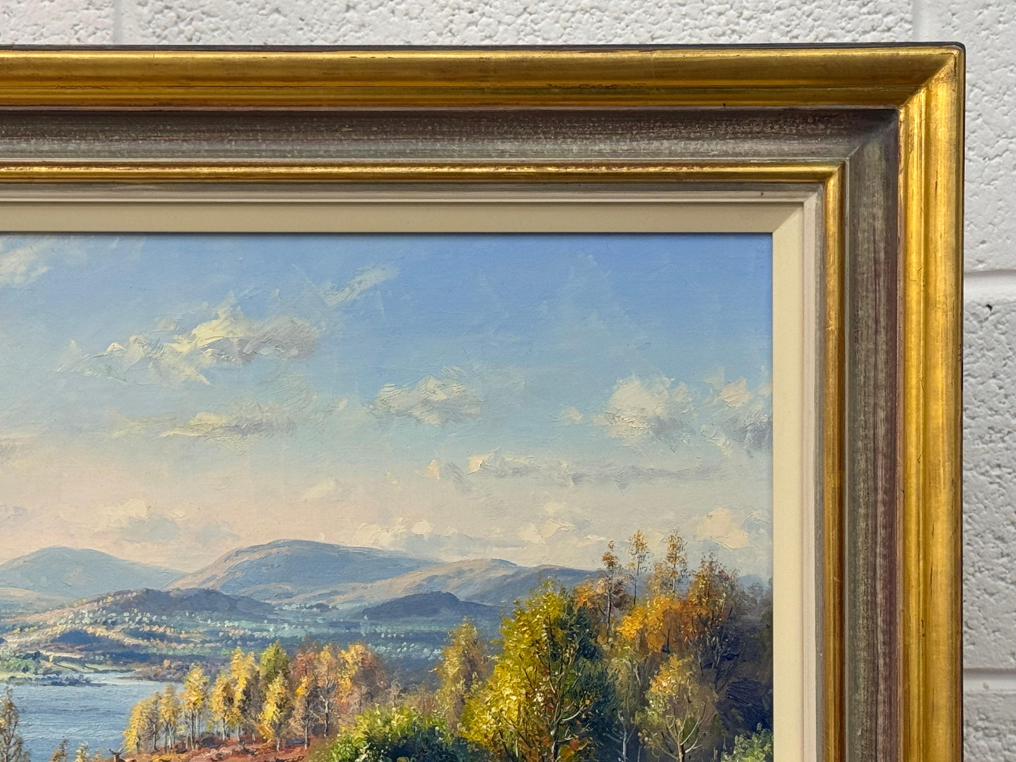 Oil Painting of a Scottish Loch in Inverness with Wild Deer by British Artist 5
