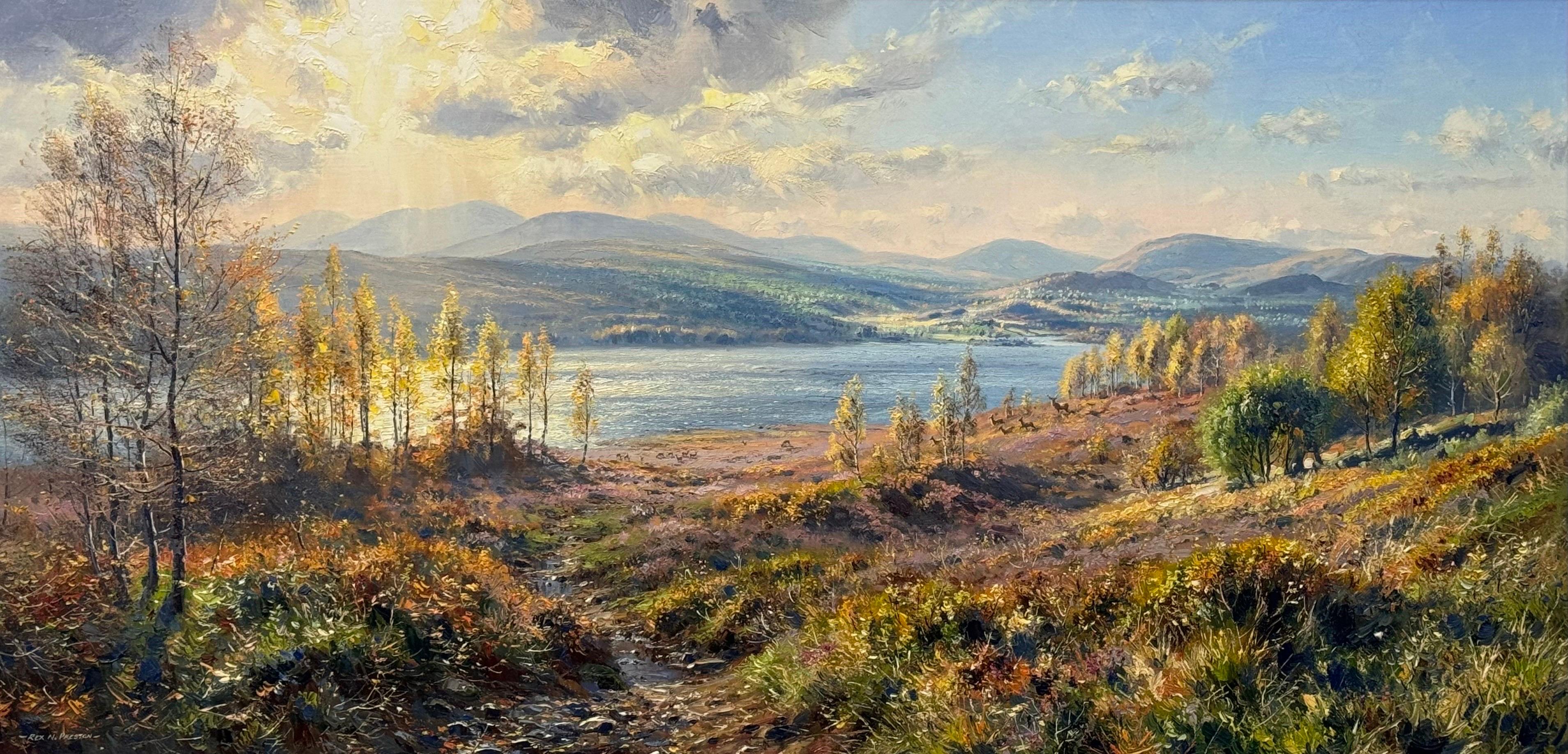Oil Painting of a Scottish Loch in Inverness with Wild Deer by British Artist 6