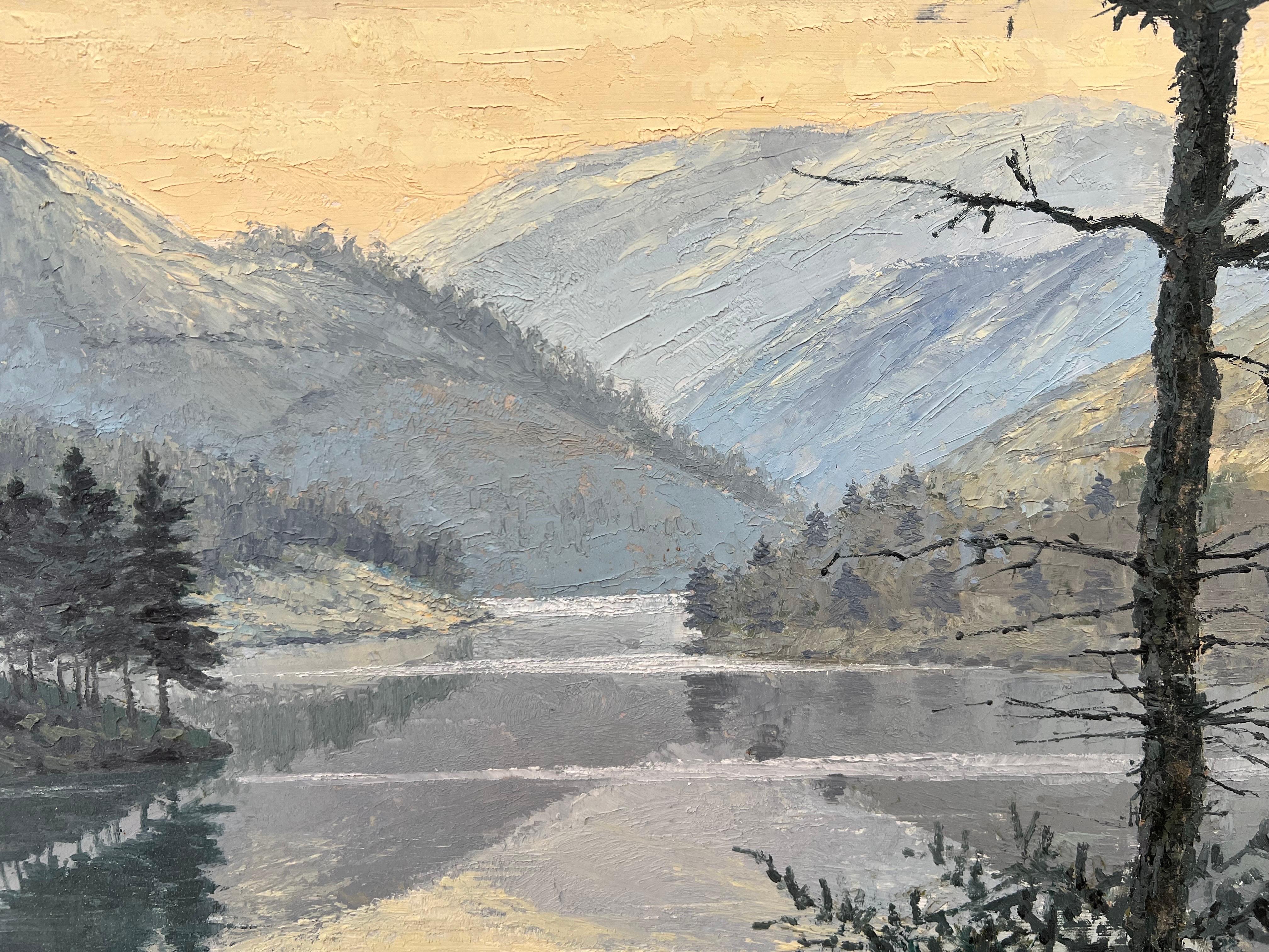 Pintura al óleo impresionista Vintage Impasto de un paisaje invernal en Inglaterra en venta 13