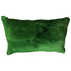 Rex Rabbit Fur Cushion Color Green and Hand Woven Silk Color Plum