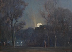The Mall At Night, London - 20th Century British Oil Nocturne by Rex Vicat Cole