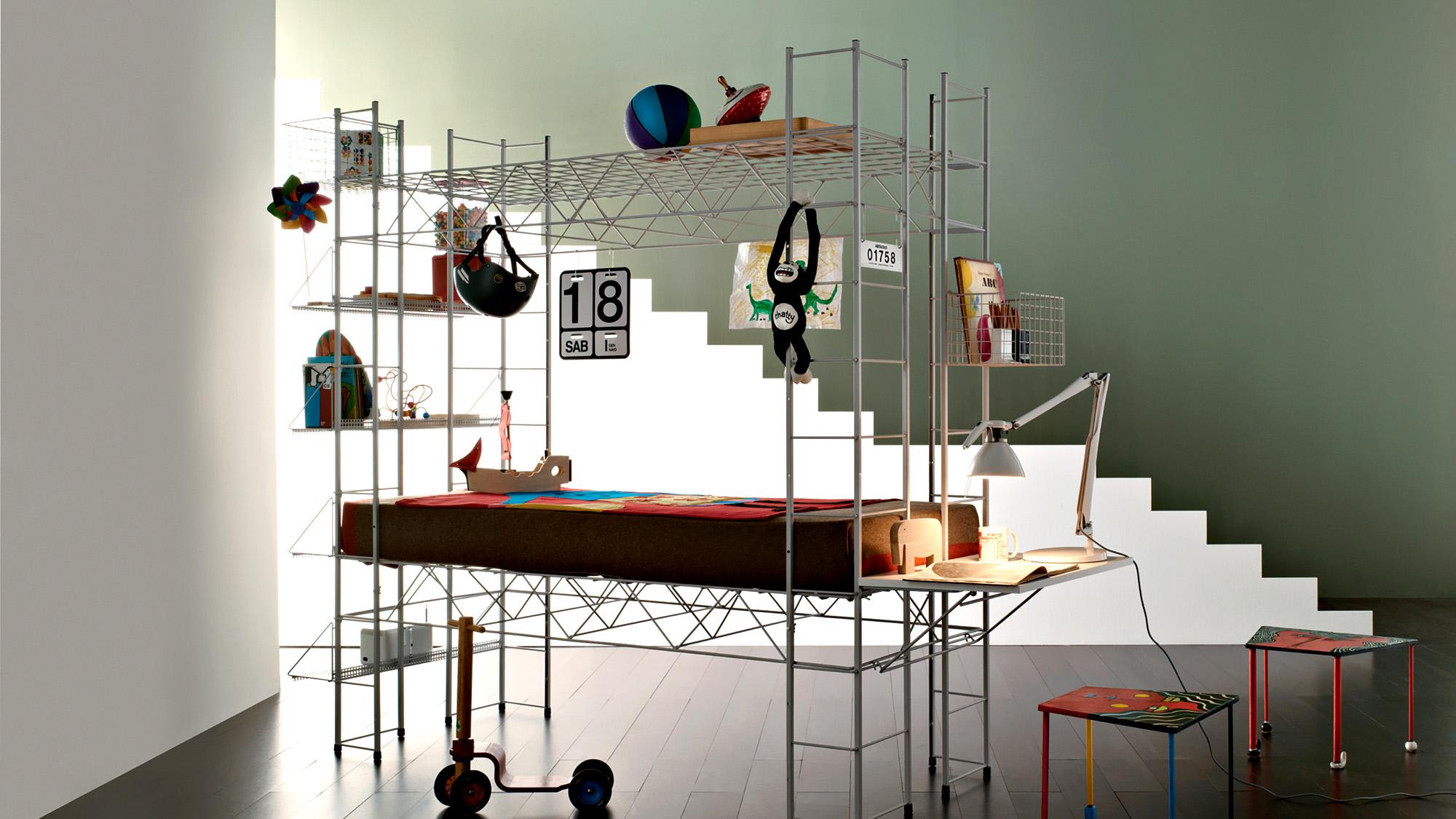 Model: Abitacolo (“Casetta”) – Multifunctional Bed, Accessorized Composition
Design: Bruno Munari

The iconic “habitable module for kids,” designed by Bruno Munari in 1971 and awarded the Compasso d’Oro in 1979, is presented here in its fully