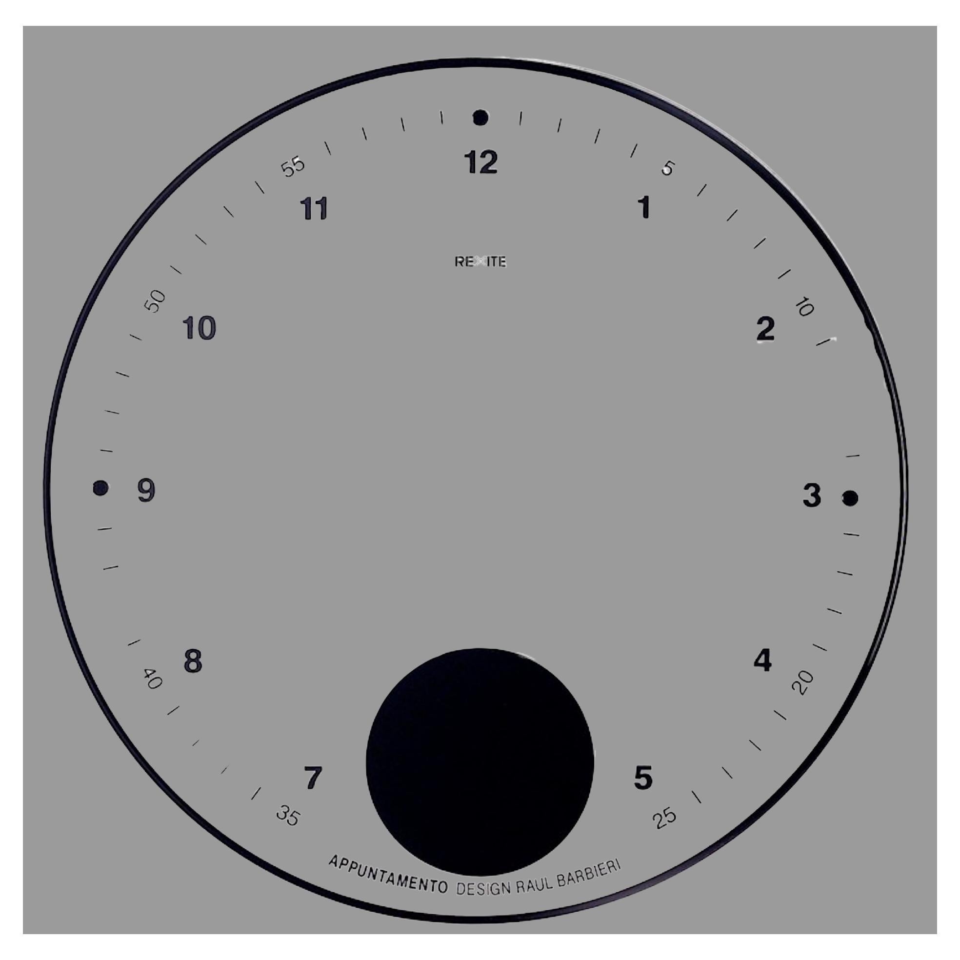 The Appuntamento White wall clock by Rexite is based on a concept that is both simple and striking: the traditional circular wall clock is combined with a pendulum mechanism that sets a lower disc into a gentle oscillation. This subtle movement