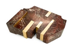 REY, 21st Century Unique Modern Luxury Center Low Table in Red Marble and Brass
