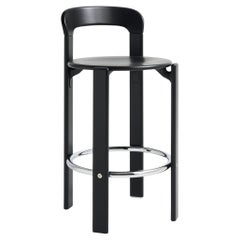 Rey Bar Stool High in Deep Black Design by Bruno Rey for Dietiker with Hay