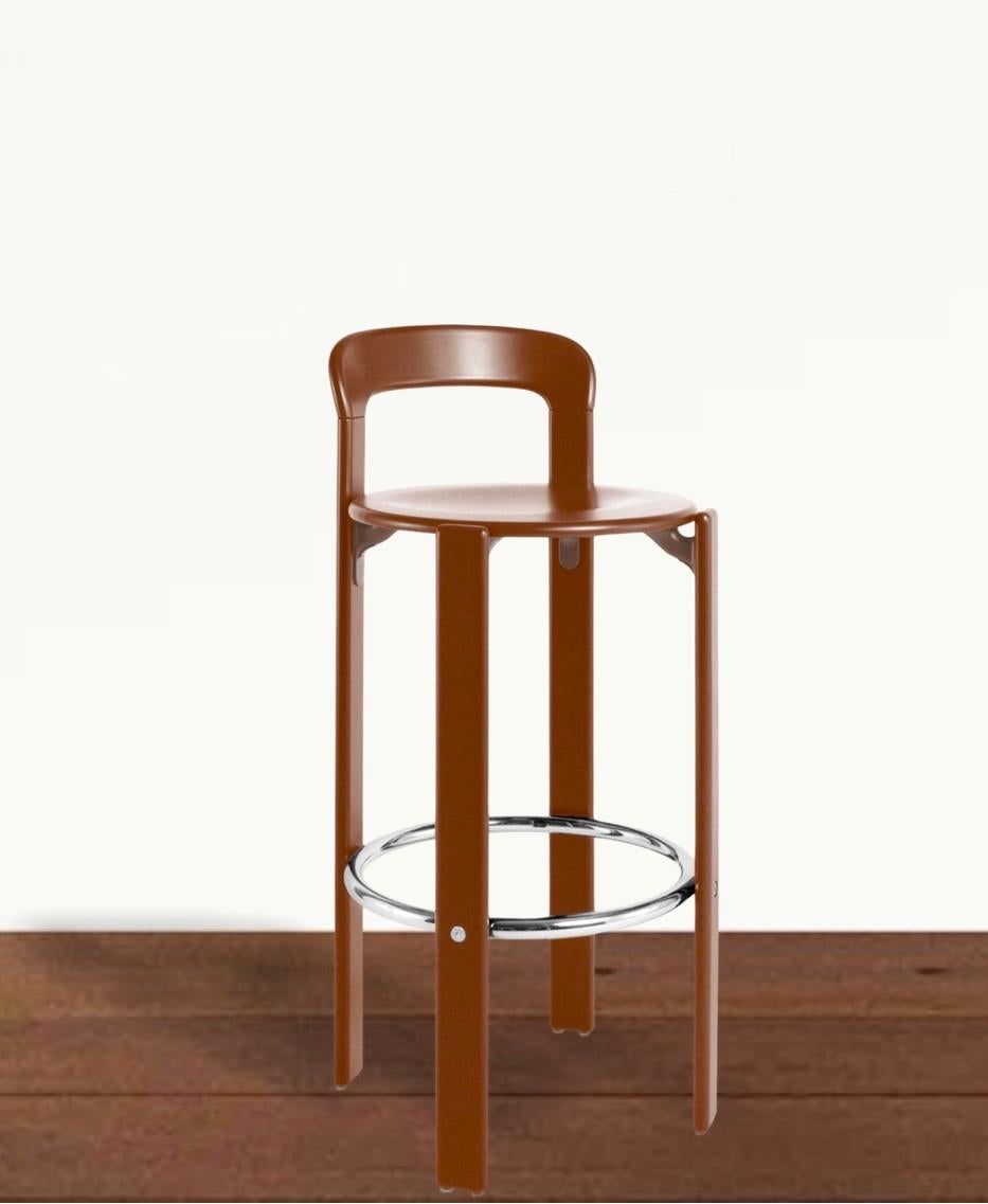 Hungarian Rey Barstool with Back by Bruno Rey, Mid-Century Modern, Color Vintage Chestnut