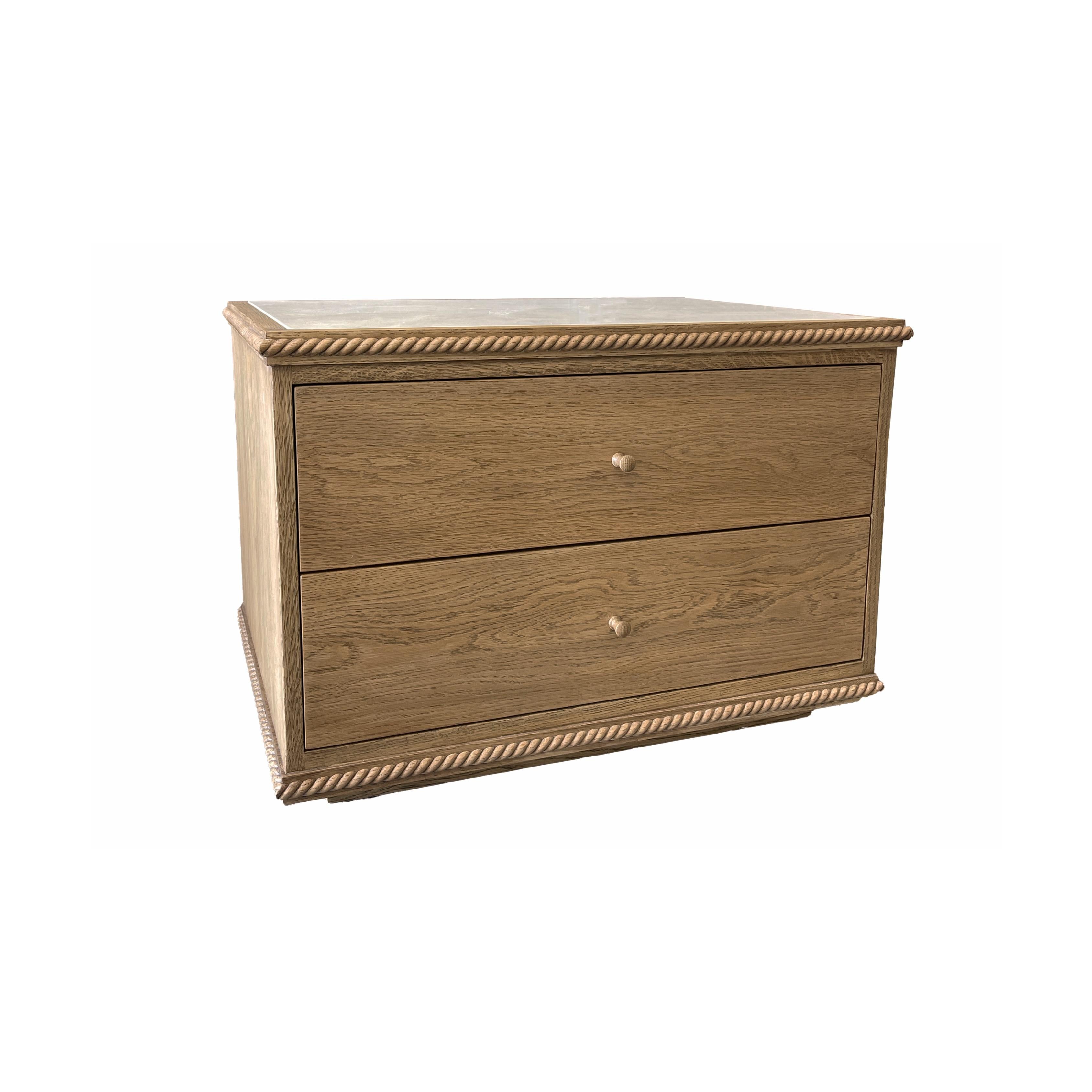 American Rey Bedside Table, in Summer Aged Oak and Crema Marble, by August Abode For Sale