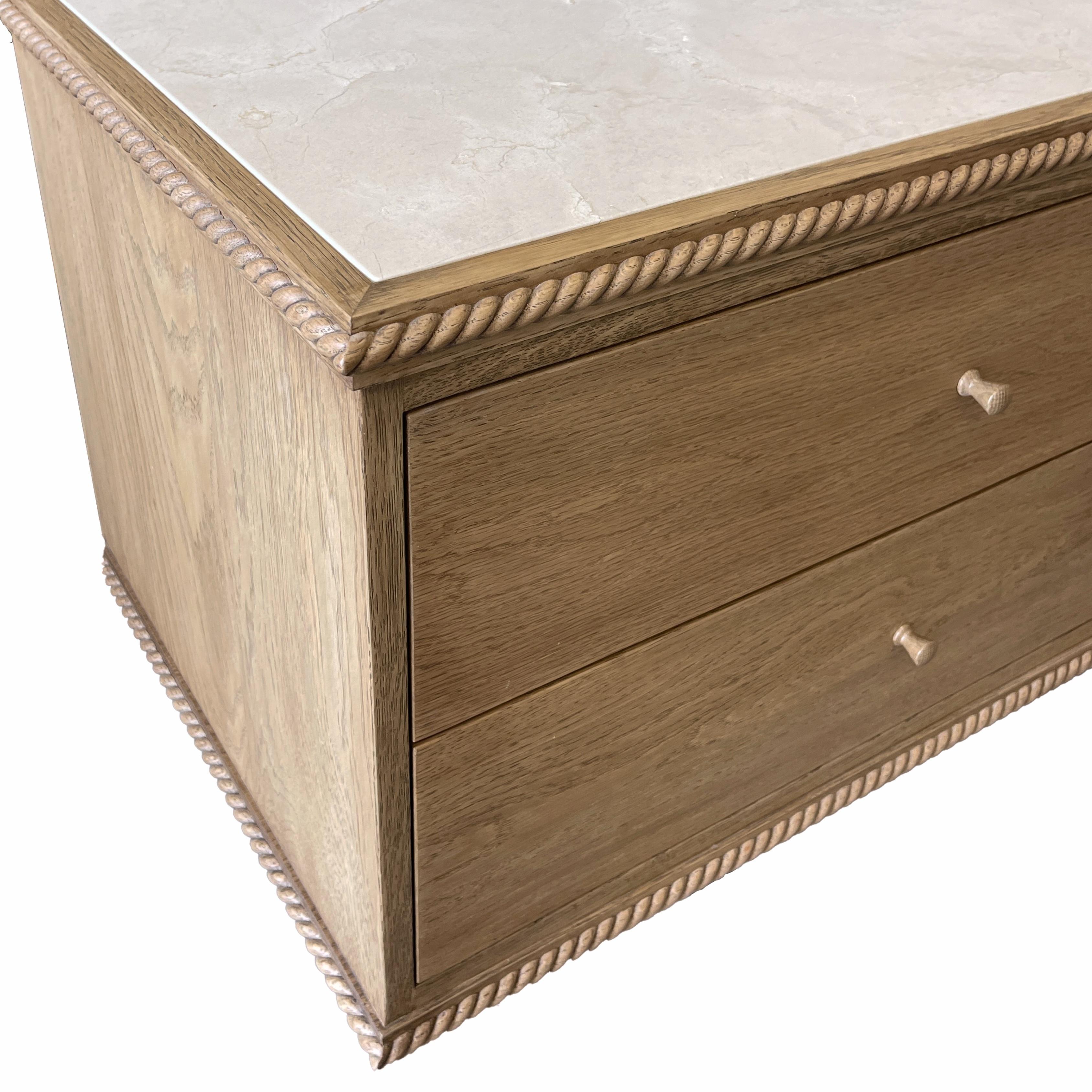 Woodwork Rey Bedside Table, in Summer Aged Oak and Crema Marble, by August Abode For Sale