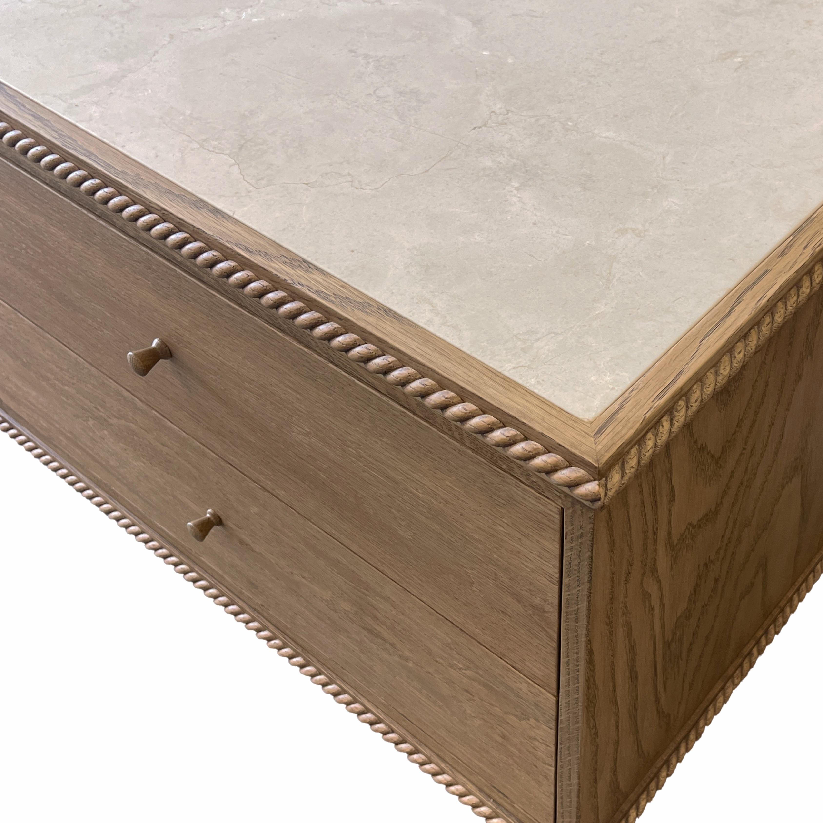 Rey Bedside Table, in Summer Aged Oak and Crema Marble, by August Abode In New Condition For Sale In Los Angeles, CA