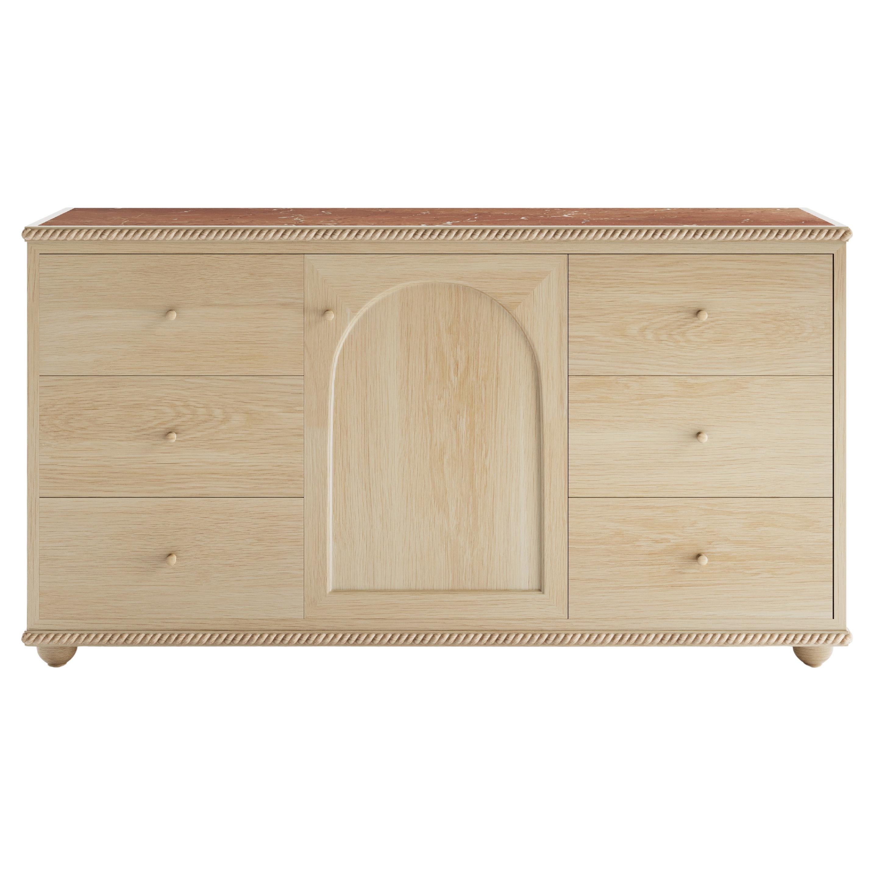 Rey Credenza, in Natural White Oak and Rojo Marble, by August Abode