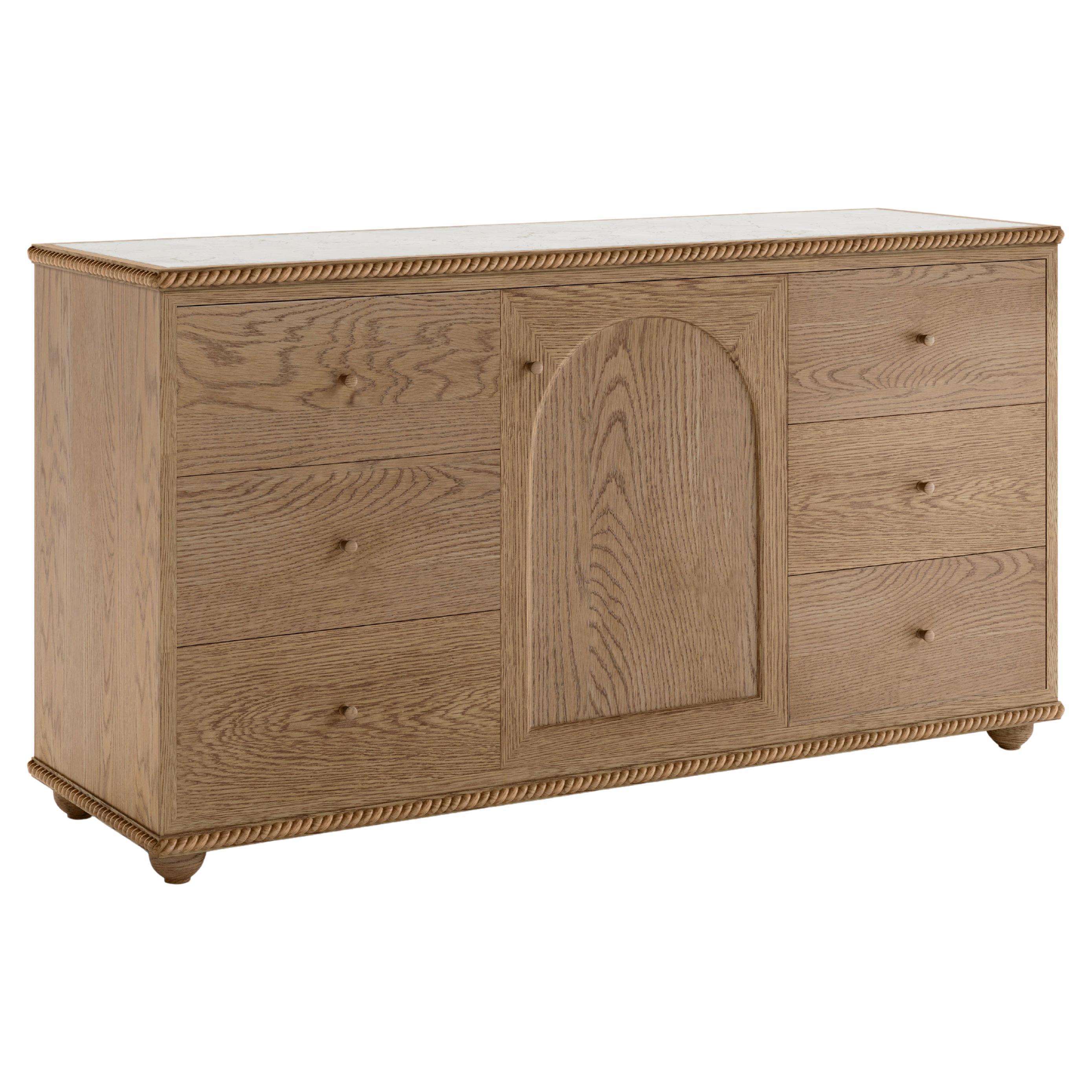Rey Credenza, in Summer Aged Oak with Crema Marble, by August Abode