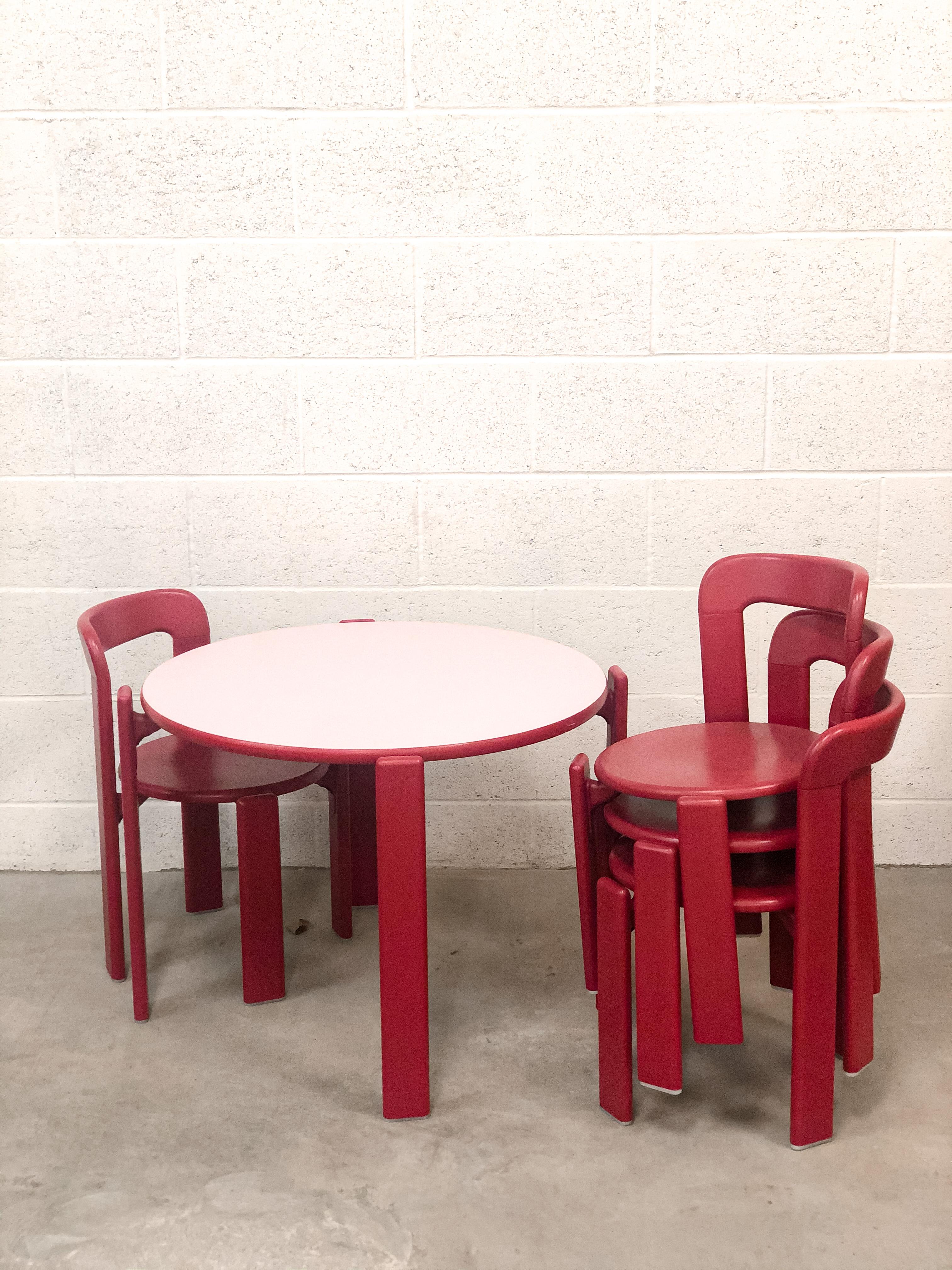 Mid-Century Modern Rey Junior Set, Kids Table and Chairs in Candy, Designed by Bruno Rey, in Stock