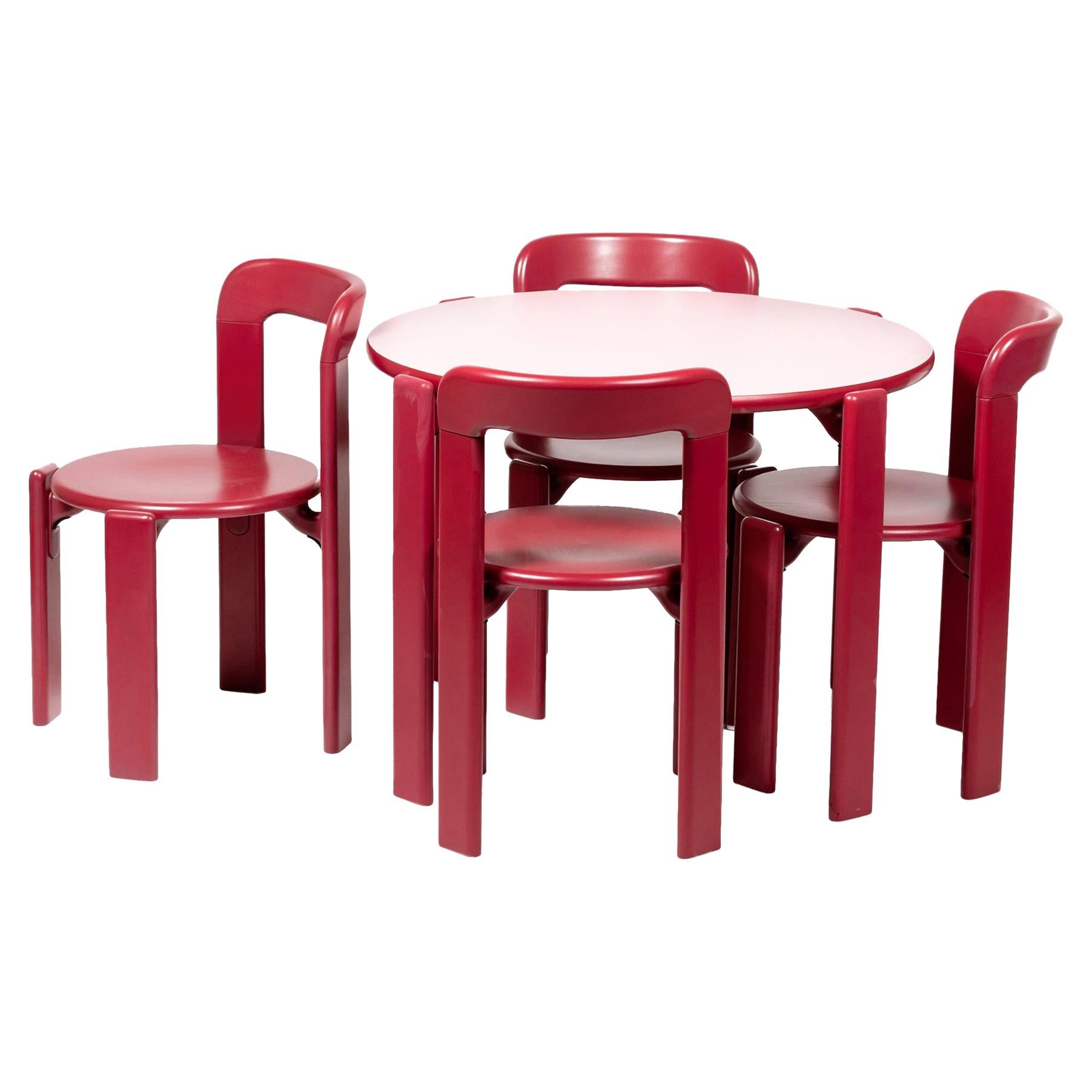 Rey Junior Set, Kids Table and Chairs in Candy, Designed by Bruno Rey, in Stock