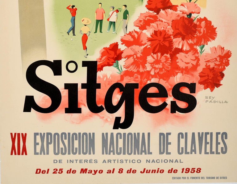 Rey Padilla - Affiche vintage d'origine Sitges, Espagne, Exposition de  fleurs, Golf, Beach, Mer En vente sur 1stDibs