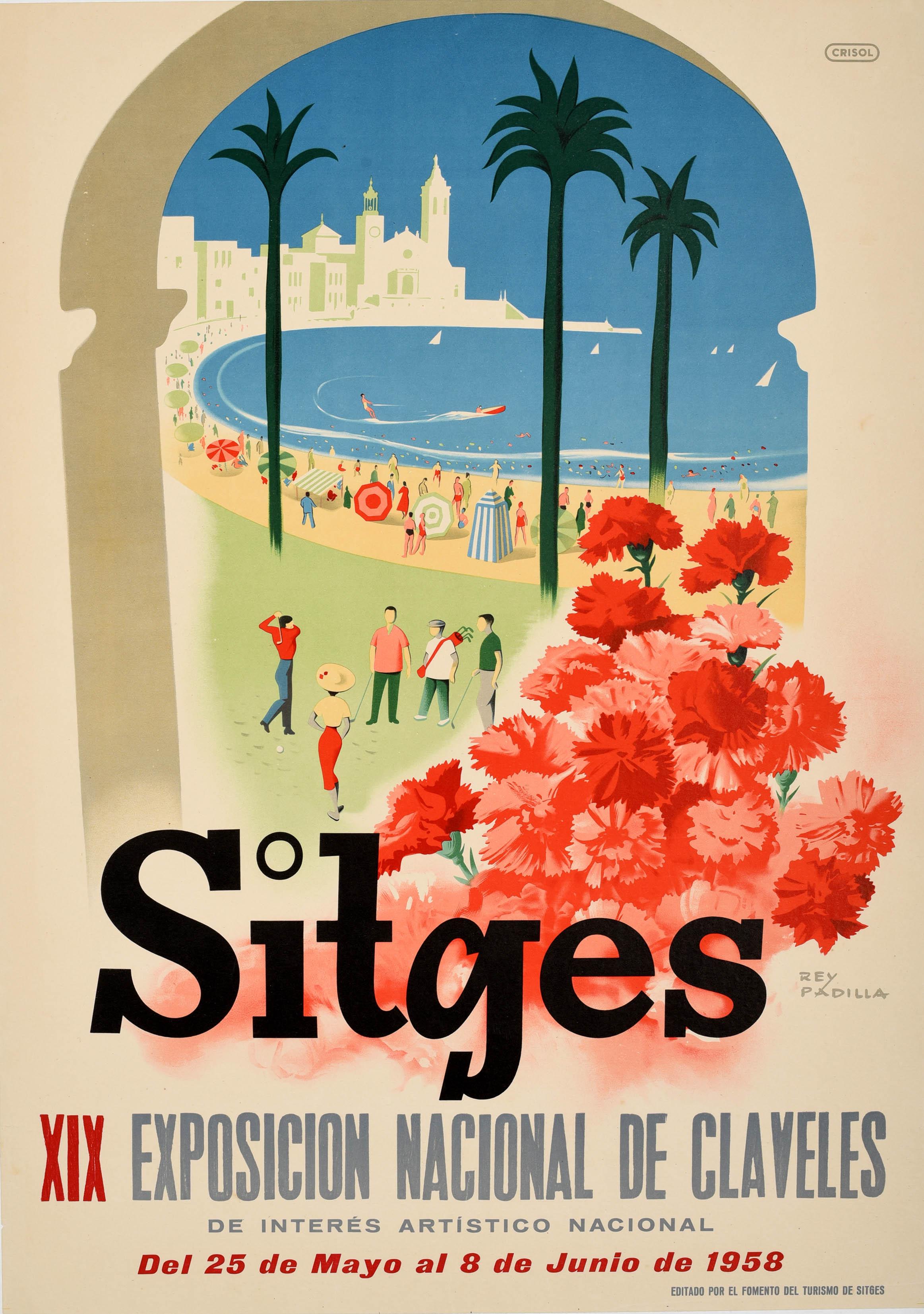 Rey Padilla - Original Vintage Poster Sitges Spain Carnation Flowers  Exhibition Golf Beach Sea at 1stDibs | rey padilla, padilla spain, sitges  poster