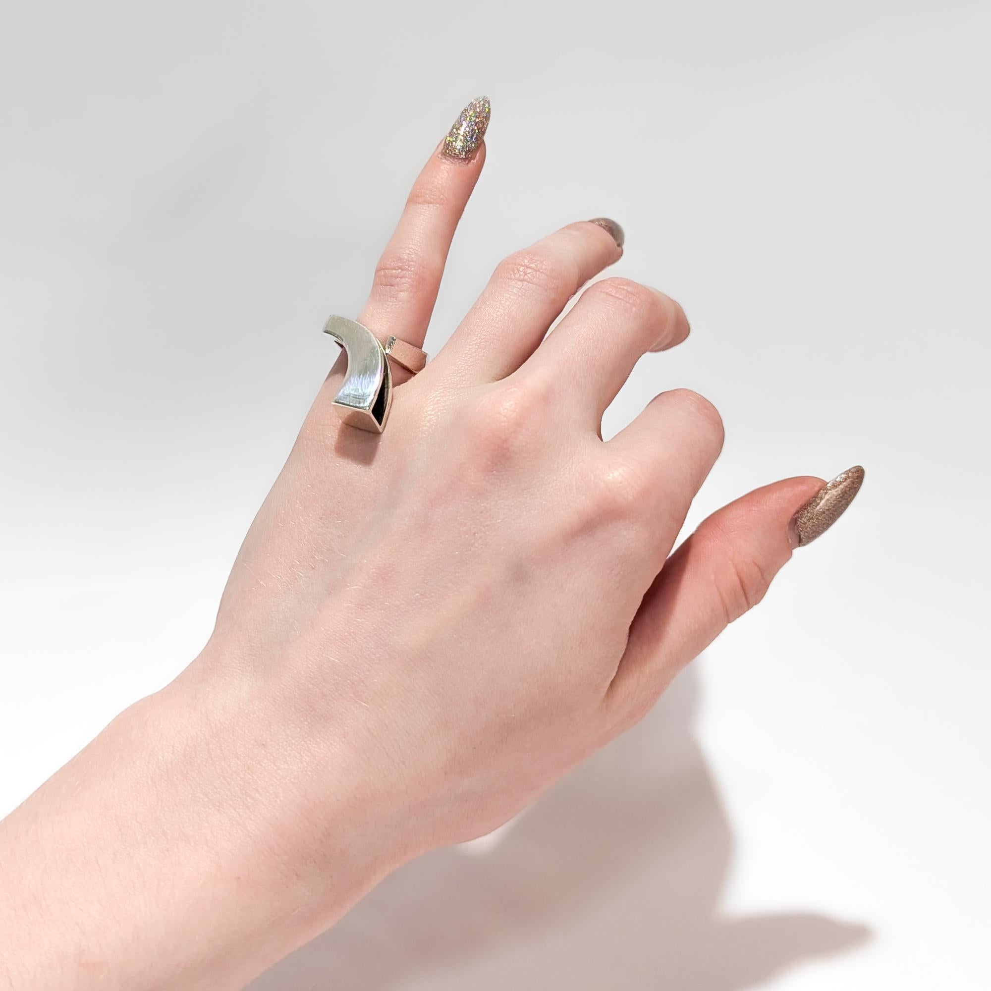 Rey Urban pour A. Fausing Bague cocktail moderniste en argent sterling en vente 13