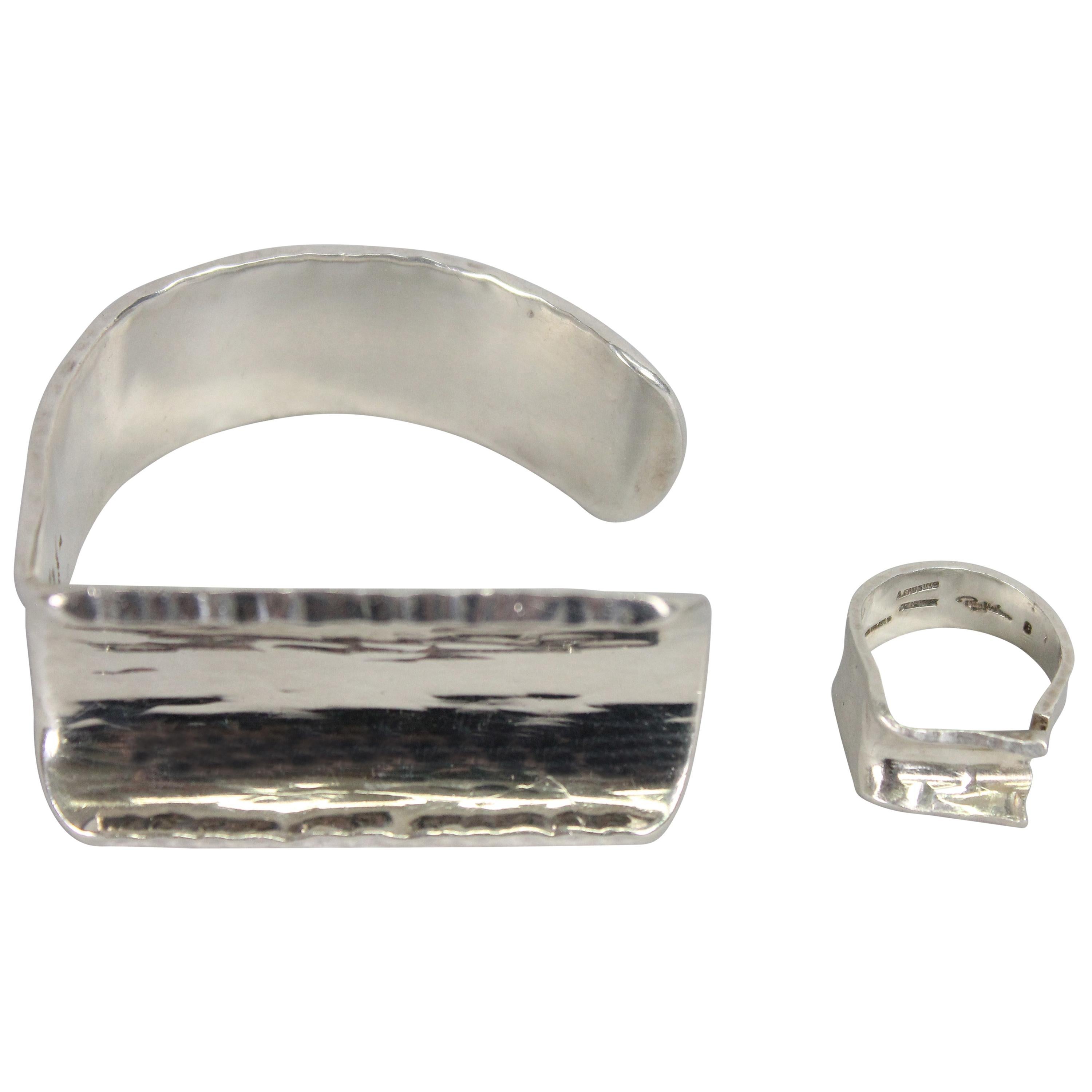 Rey Urban for Aage Fausing, Bracelet and Ring in Sterling Silver circa 1970, Set For Sale