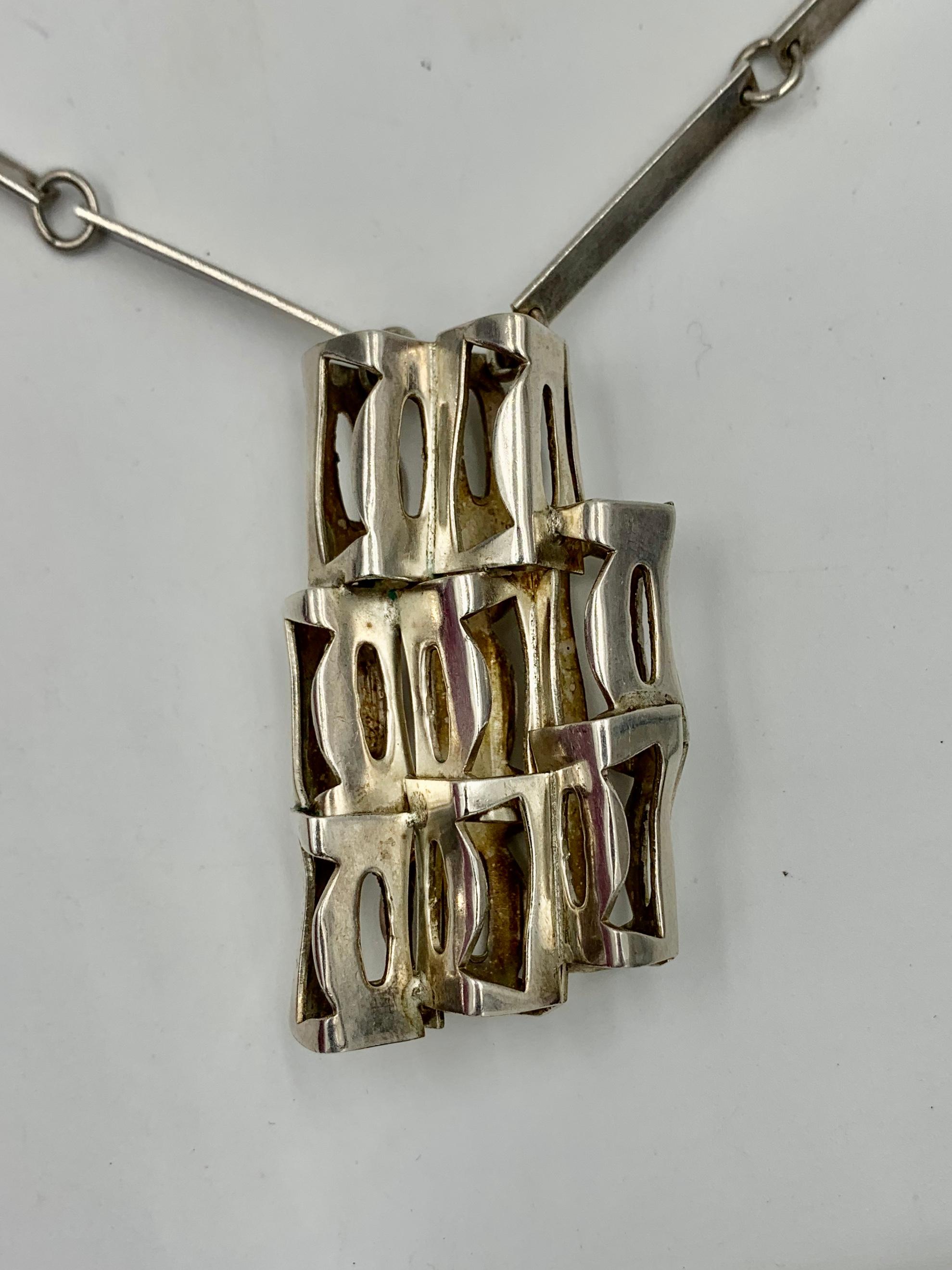 Modernist Rey Urban for Age Fausing Midcentury Brutalist Necklace Sterling Silver Denmark