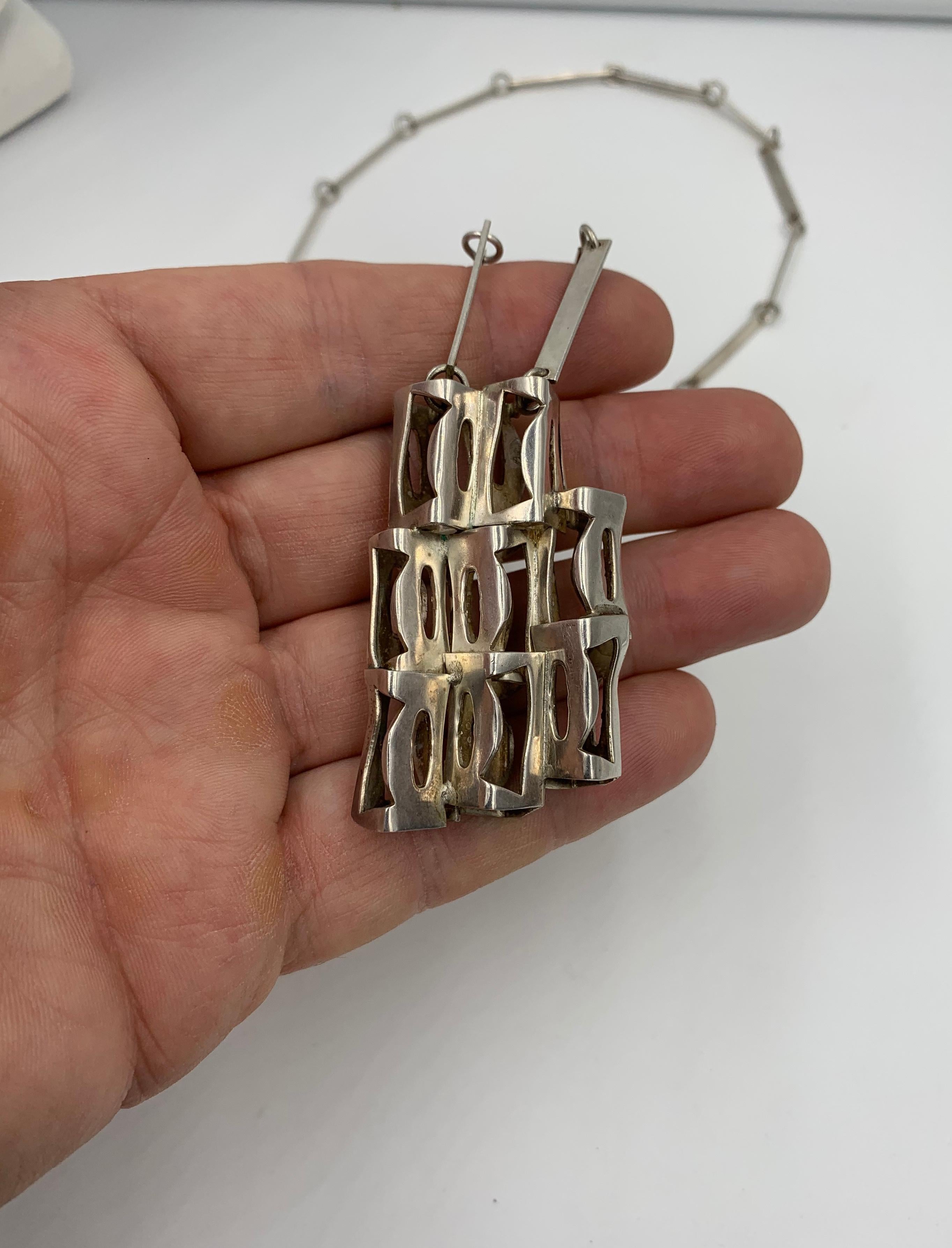 Rey Urban for Age Fausing Midcentury Brutalist Necklace Sterling Silver Denmark In Good Condition In New York, NY