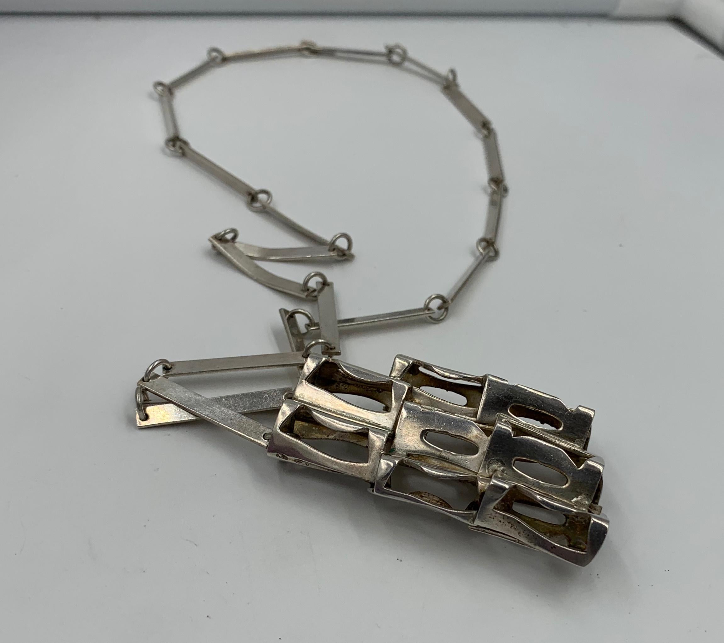 Women's or Men's Rey Urban for Age Fausing Midcentury Brutalist Necklace Sterling Silver Denmark