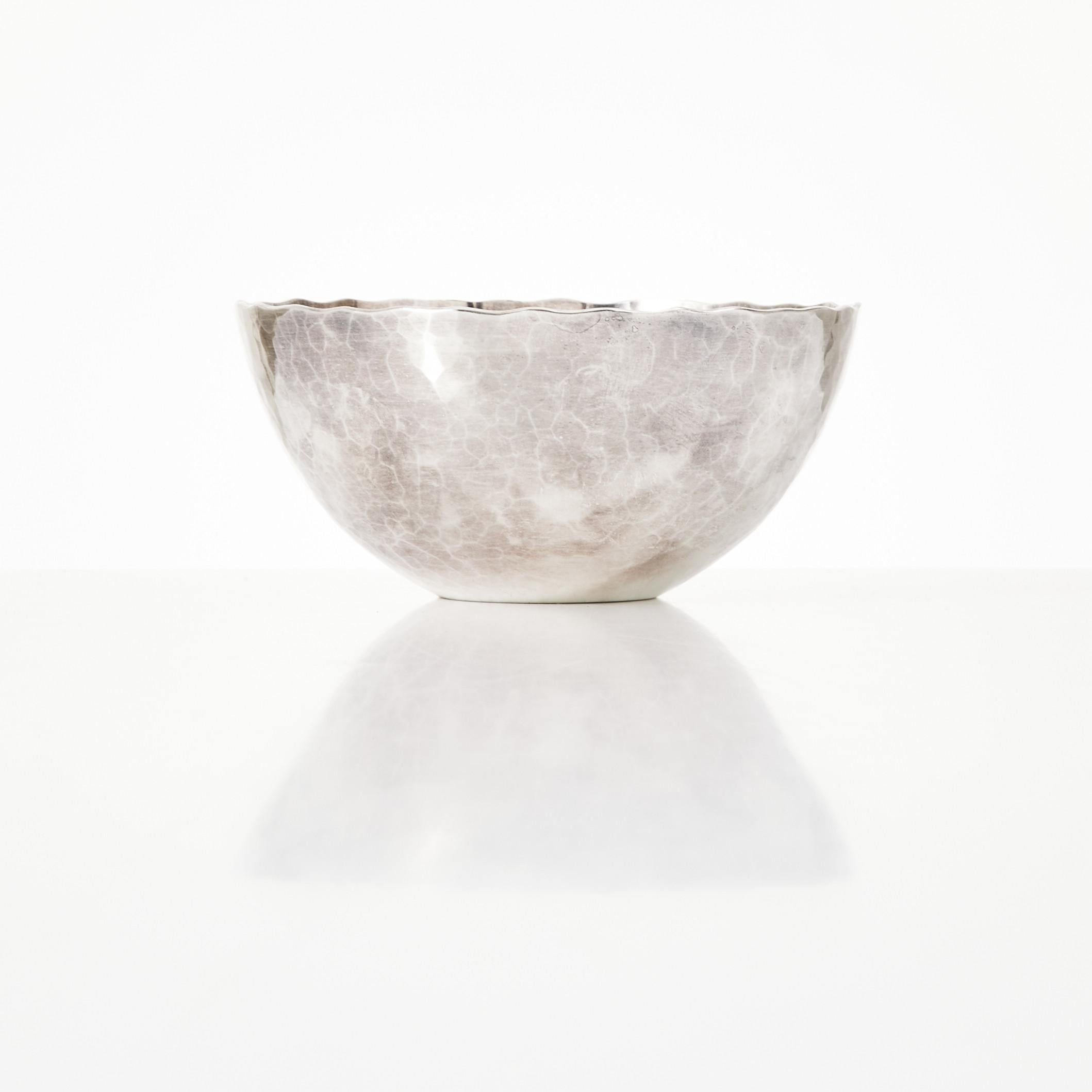 Hammered Rey Urban Silver bowl Sweden 1970 Signed For Sale