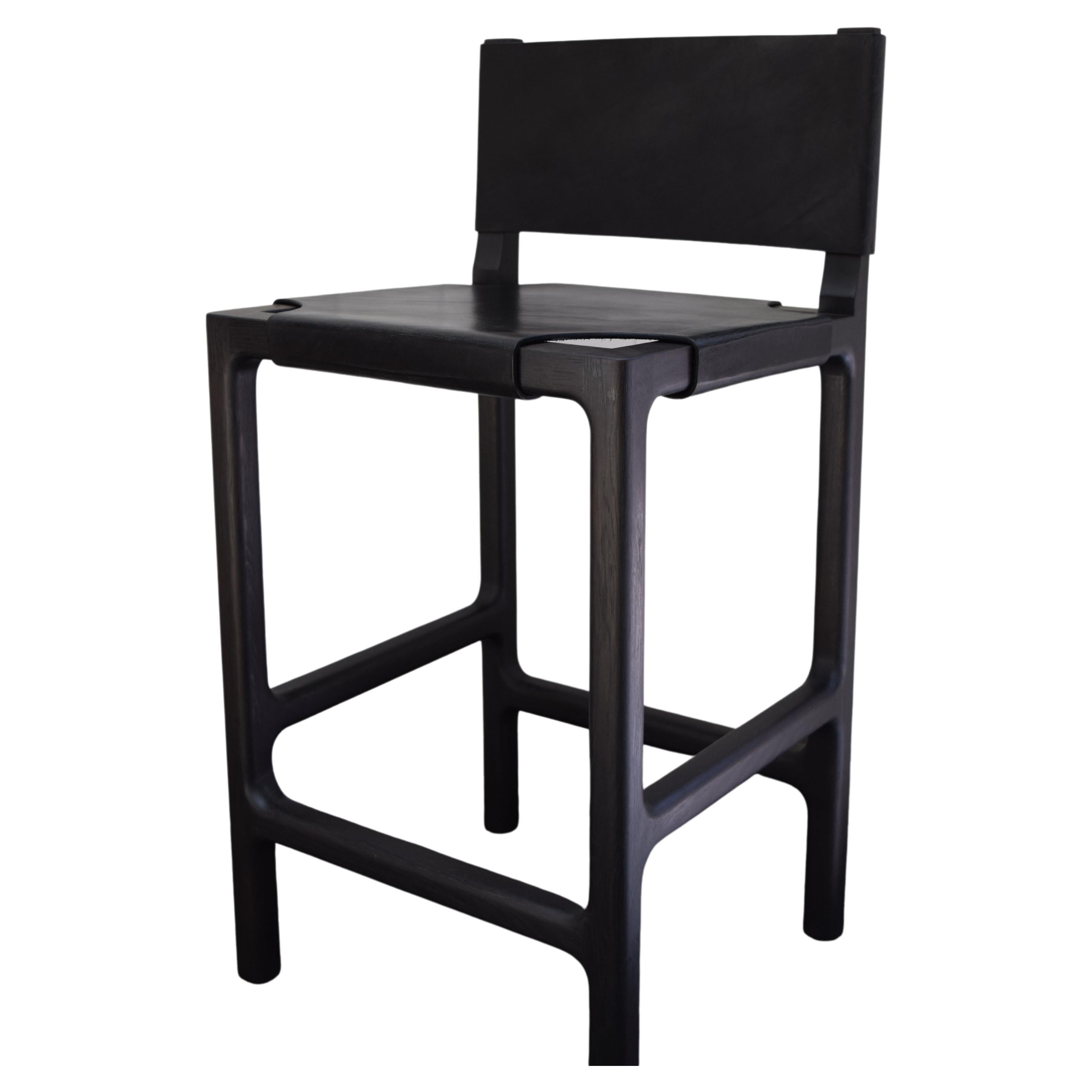 Reyes Counter Stool in Ebonized Oak with Black Leather For Sale