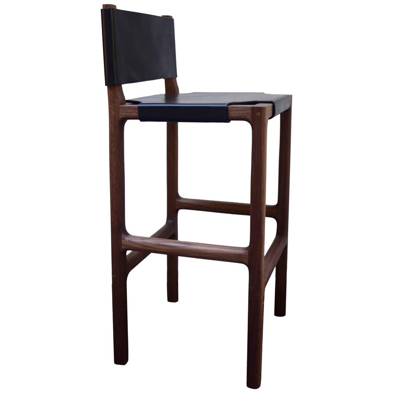 Reyes Counter Stool In Walnut With, Bar Stools Black Leather
