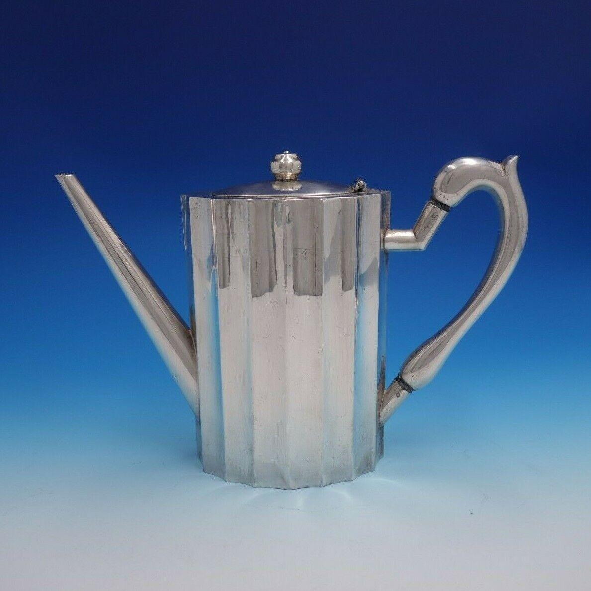 Reyes Mexican Mexico Sterling Silver Tea Set 7pc Mid-Century Modern (#4736) In Excellent Condition For Sale In Big Bend, WI