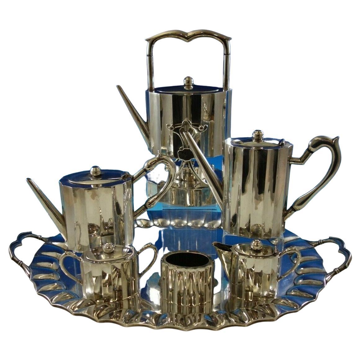Reyes Mexican Mexico Sterling Silver Tea Set 7pc Mid-Century Modern (#4736) For Sale