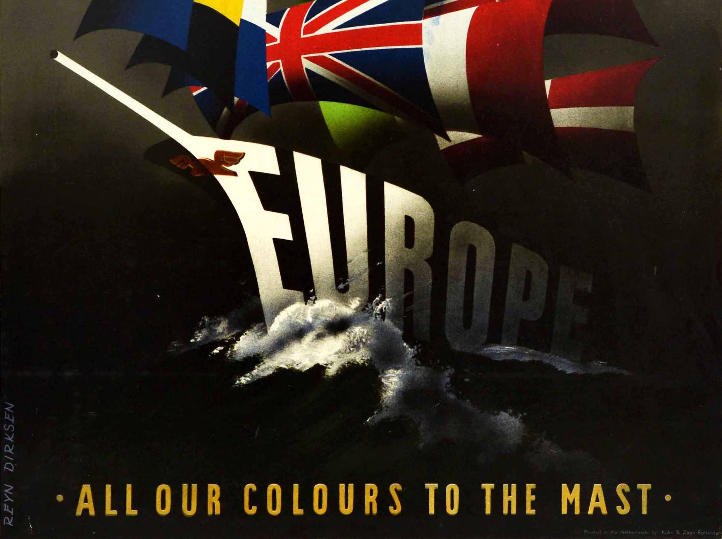 Affiche vintage d'origine Europe All Our Colours To The Mast ERP Marshall Plan - Noir Print par Reyn Dirksen