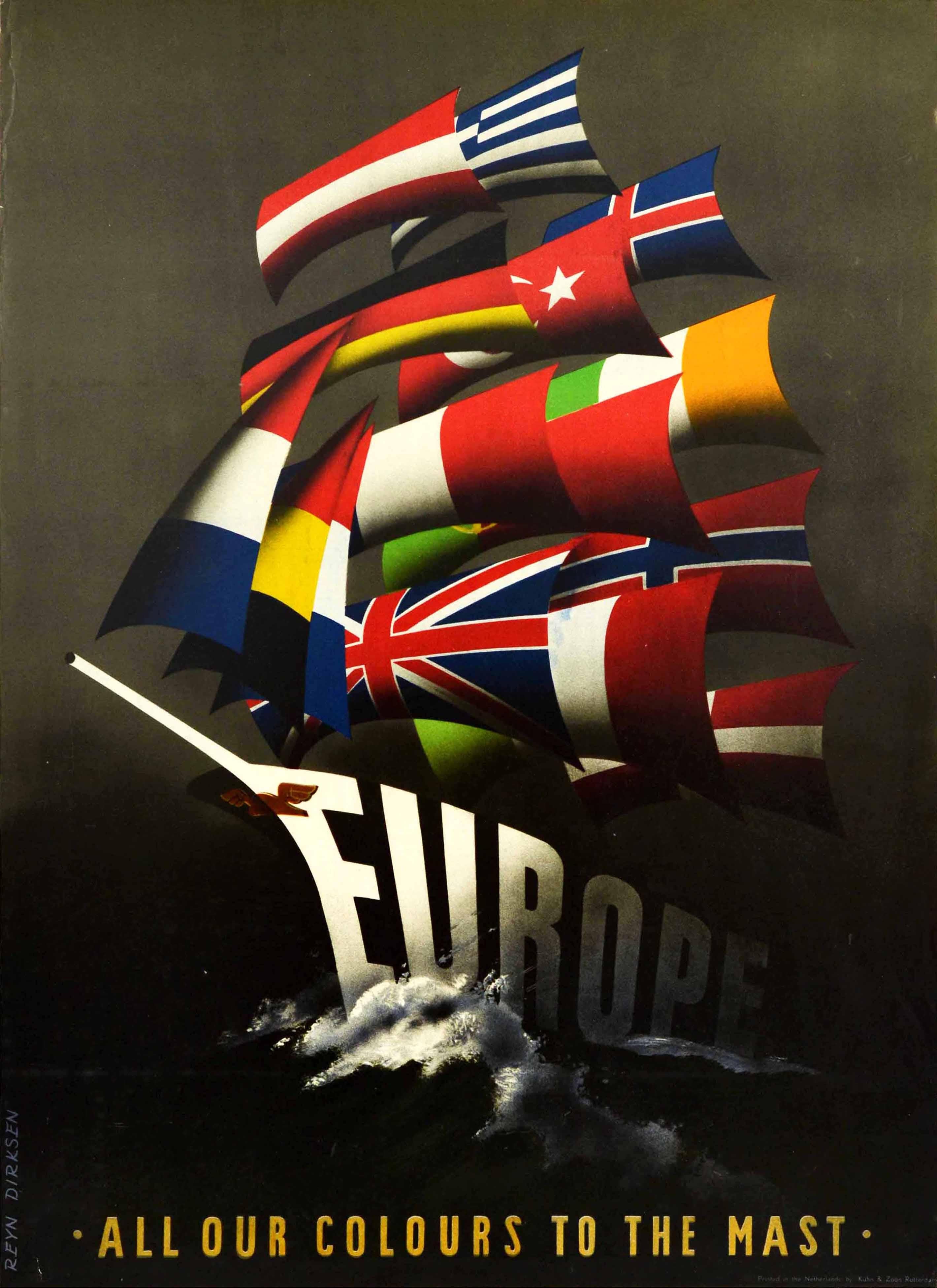 Reyn Dirksen Print - Original Vintage Poster Europe All Our Colours To The Mast ERP Marshall Plan