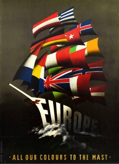 Affiche vintage d'origine Europe All Our Colours To The Mast ERP Marshall Plan