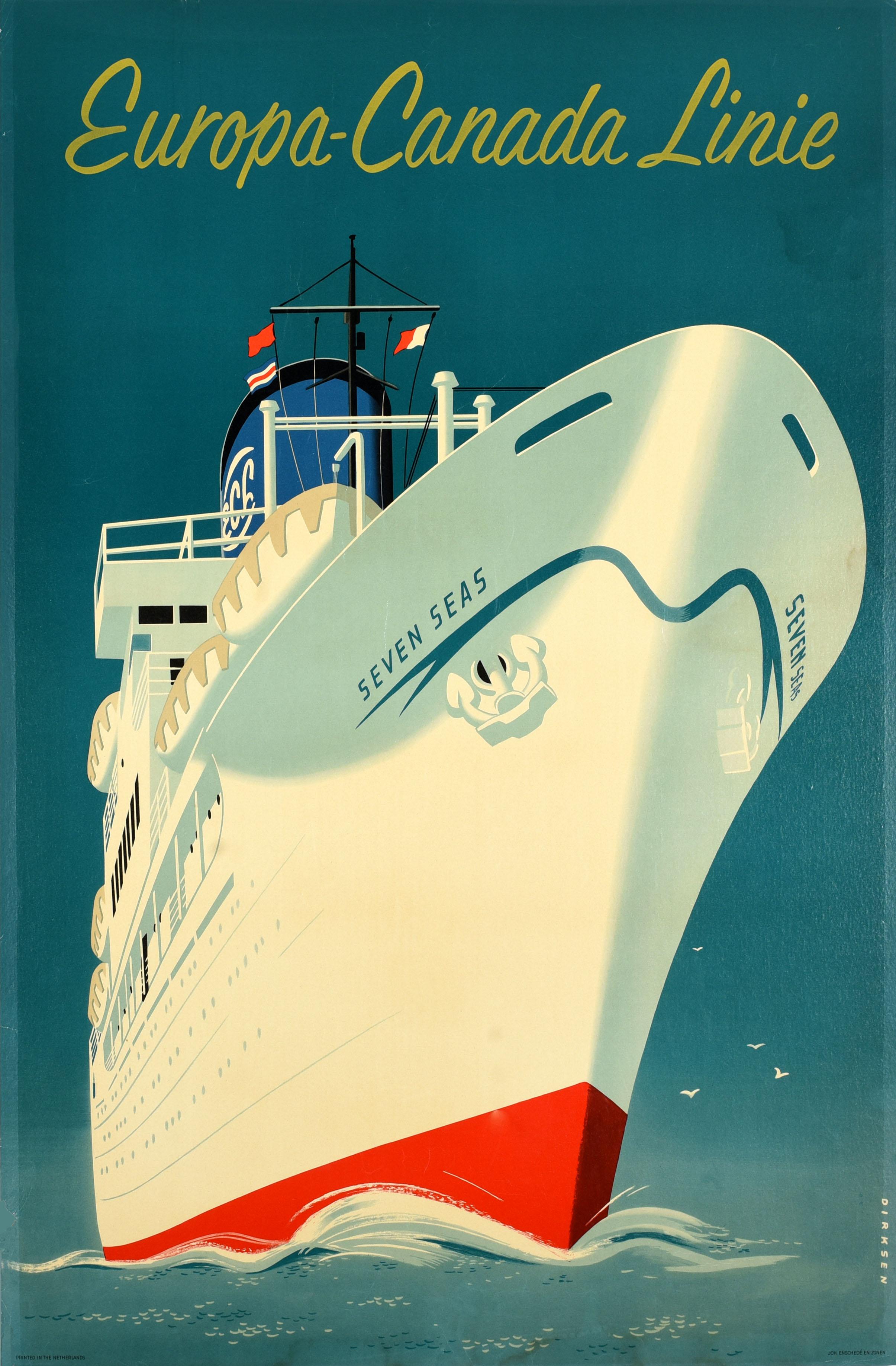 Print Reyn Dirksen - Affiche publicitaire originale de voyage Europa Canada Shipping Line Dirksen