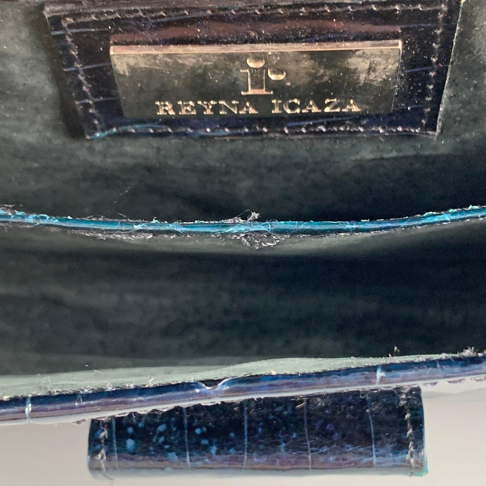 REYNA ICAZA Black Alligator Leather Camden Clutch 1