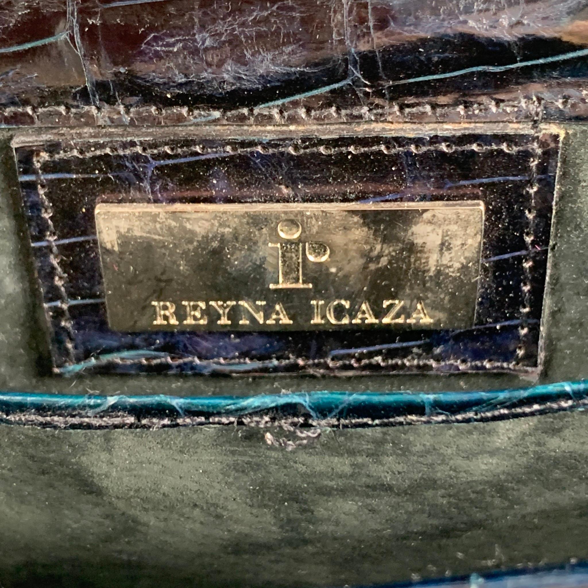 REYNA ICAZA Black Alligator Leather Camden Clutch 2