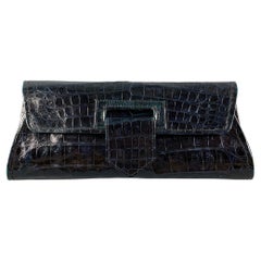 REYNA ICAZA Black Alligator Leather Camden Clutch