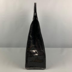 REYNA ICAZA Black Embossed Alligator Tote Handbag